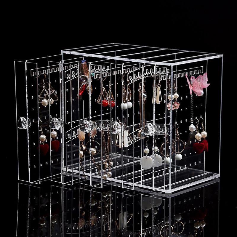 5 Trays Dustproof Transparent Acrylic Earrings Storage Box Jewelry Display Stand