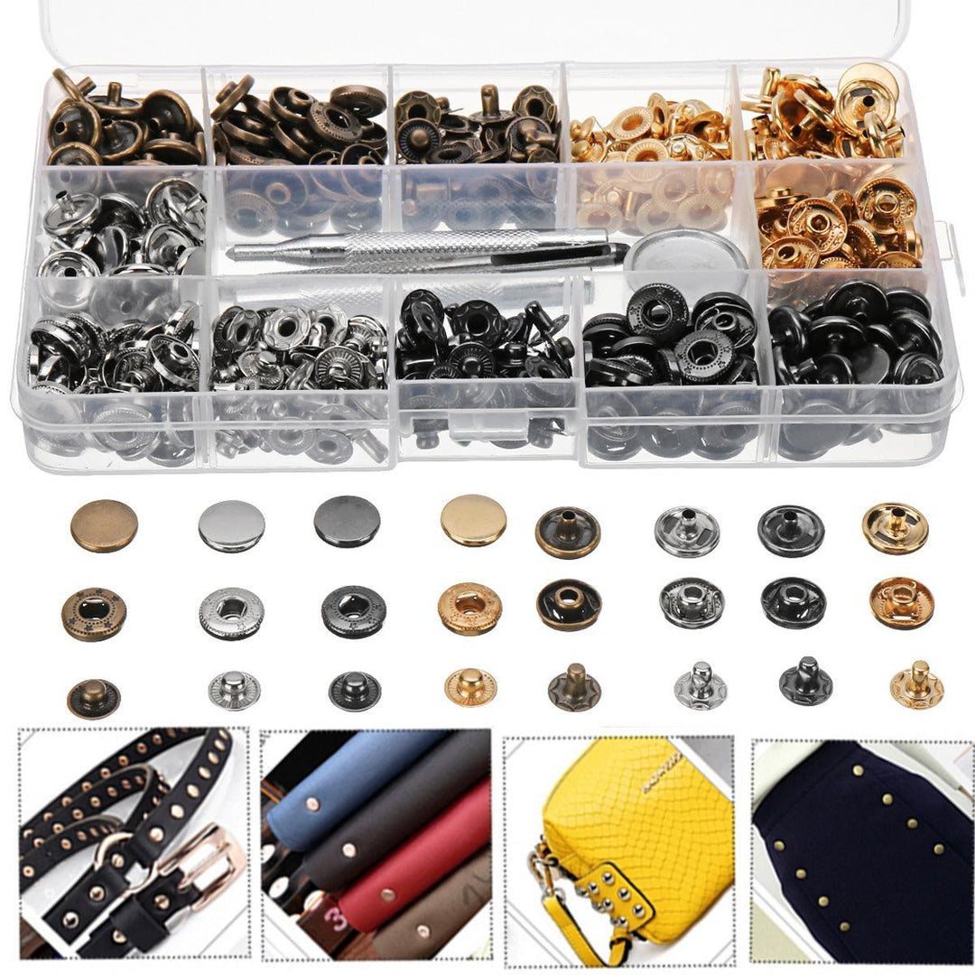 40/100 Set Rivets DIY Leather Craft Fasteners Buttons Copper Press Studs Silver Bronze Rivets With Tools