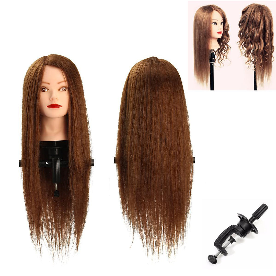 24'' 100% Human Hair Practice Mannequin Head Hairdressing Train Model+Clamp - MRSLM