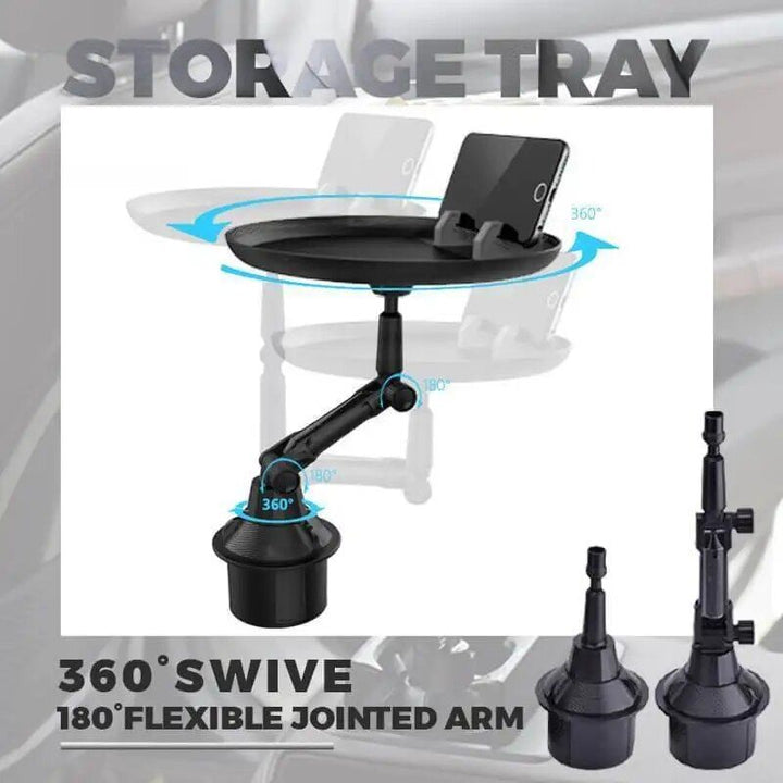 360¬∞ Swivel Car Storage Tray with Folding Dining Table & Drink Holder