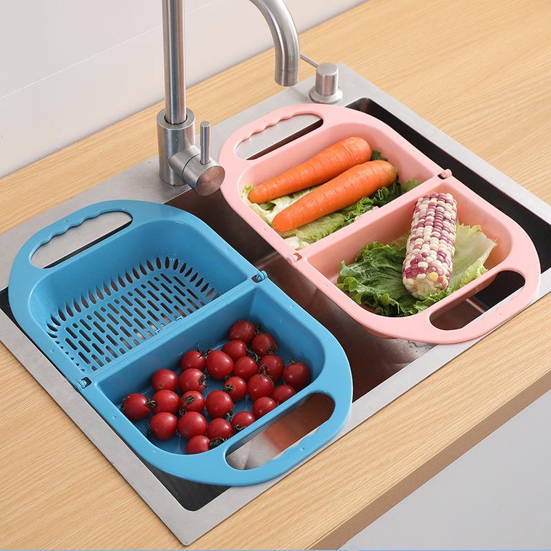 Folding Drain Basket Leaking Fruit Box Vegetable Container Drain Rack Sink with Handle Storage Baskets