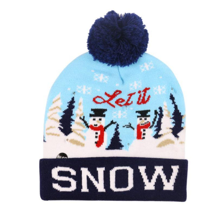 Snowman Elk Christmas Tree Flanged Ball Knit Cap - MRSLM