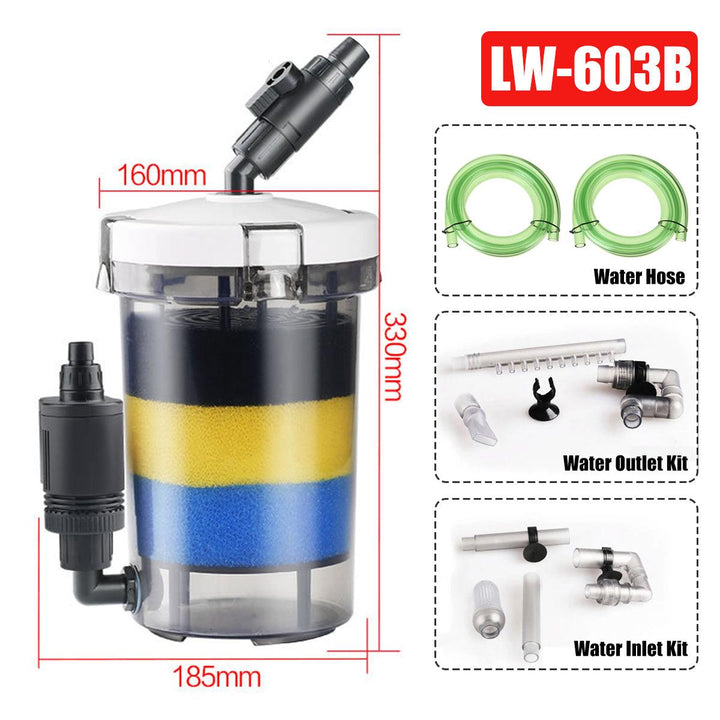 220V Aquarium External Canister Filter Fish Water Tank Air Pump Sponge Pond 800L/H - MRSLM