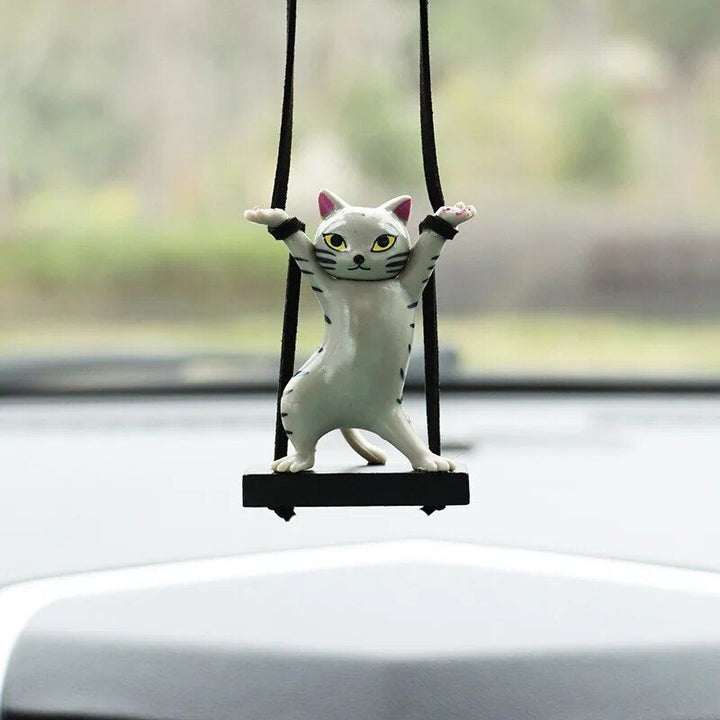 Cute Cat on Branch Car Rearview Mirror Pendant