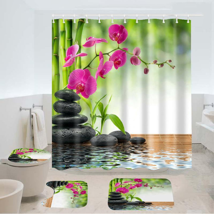 180x180cm Shower Curtain 3pcs Carpet Bath Mat Set Modern Design For Bathroom