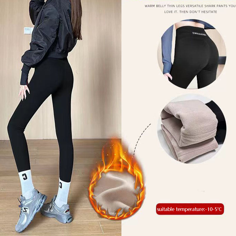 Fleece Thickened Leggings Winter -20 To 5 Shark Pants For Women High Waist Tight Skinny Tummy Control Buttocks Slimming Yoga Pants