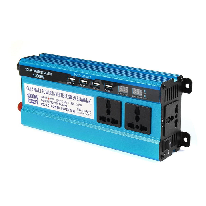 4000W LCD Solor Power Inverter DC 12V/24V/48V To AC 220V Converter 3 Sockets 4 USB Ports