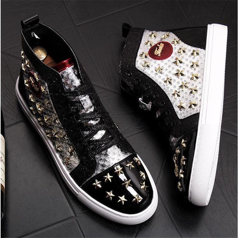 High-top punk studded casual shoes