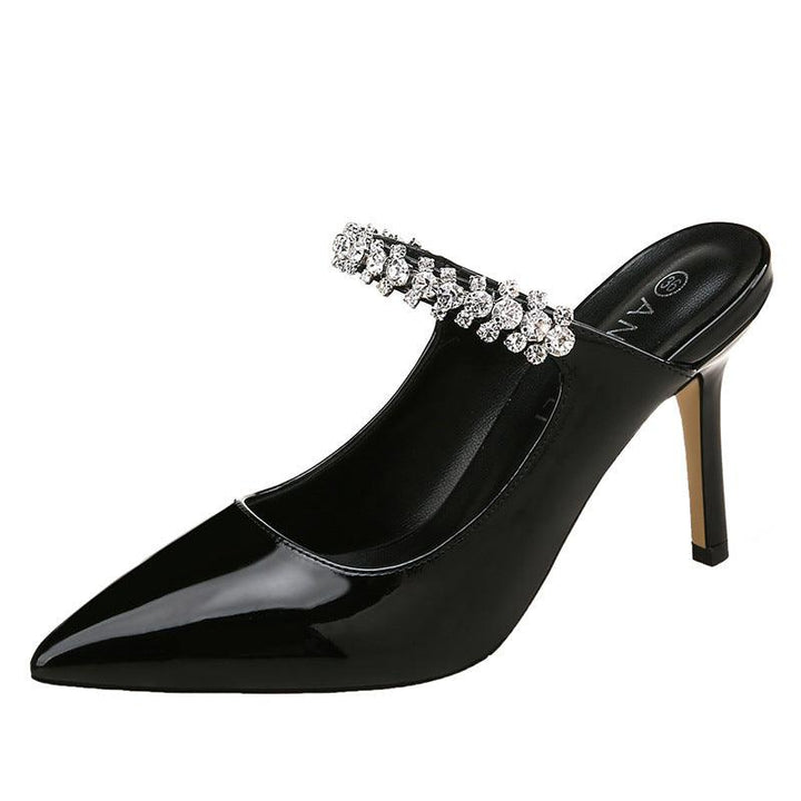 European And American New Pointed Rhinestone High Heels Sexy Back Space