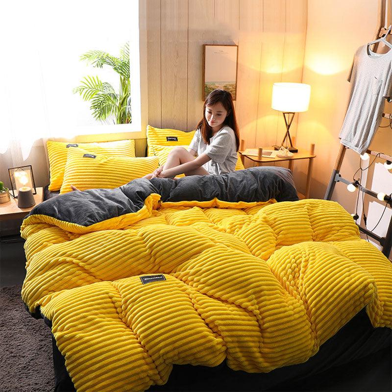 3/4Pcs AB Sided Thicken Corduroy Velvet Winter Bedding Sets Full Queen King Size Duvet Cover - MRSLM