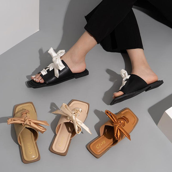 Women's Toe Silk Bow Flat Casual Slippers