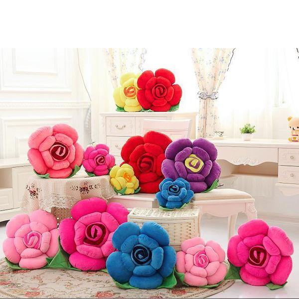 3D Colorful Rose Flowers Throw Pillow Plush Sofa Car Office Back Cushion Valentines Gift