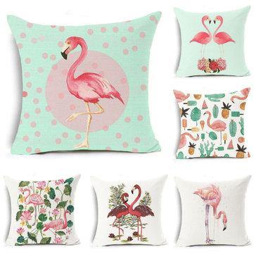 18''x18'' Flamingo Square Cotton Linen Pillow Case Cushion Cover Home Sofa Decor