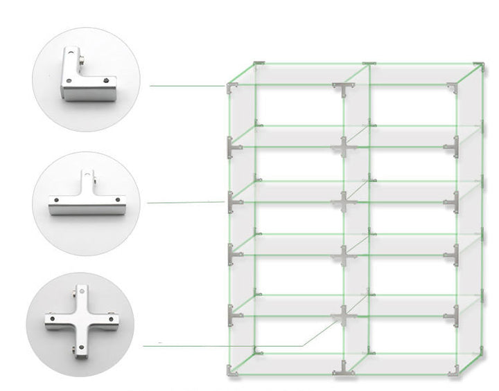 Clips and Connectors for Glass Showcase