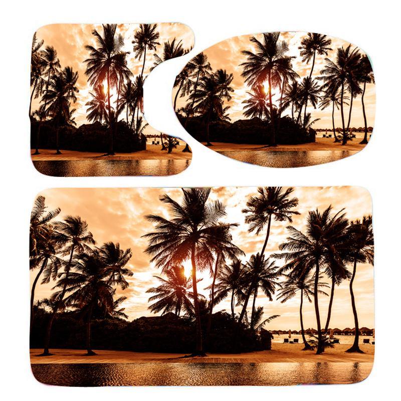 180*180cm Tropical Design Bathroom Shower Curtain 3pcs Carpets Bathroom Bath Mat Set - MRSLM