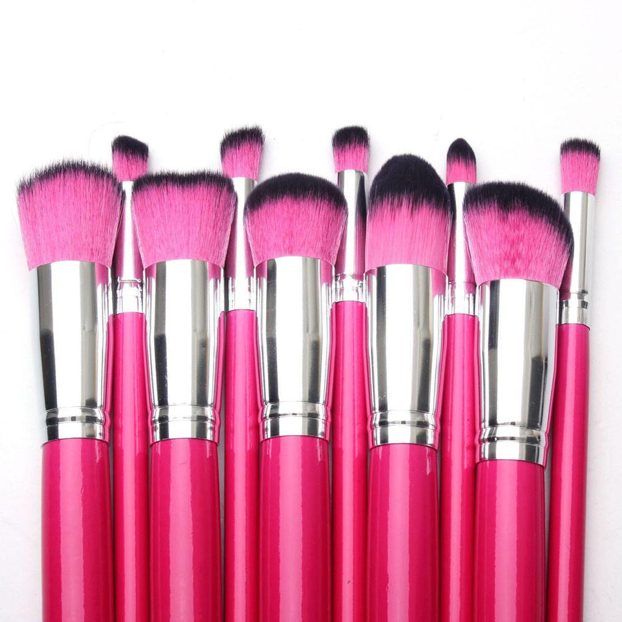 10pcs Rose Red Cosmetic Makeup Blush Powder Eye Shadow Foundation Brushes - MRSLM