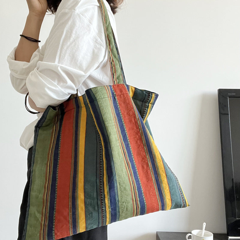 Vintage Stripe Canvas Shoulder Bag