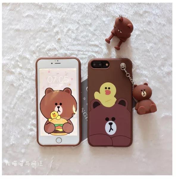 iPhone8/7PLUS doll pendant mobile phone shell 6S pink rabbit rubber sleeve iPhoneX/7 bear doll lanyard bracket