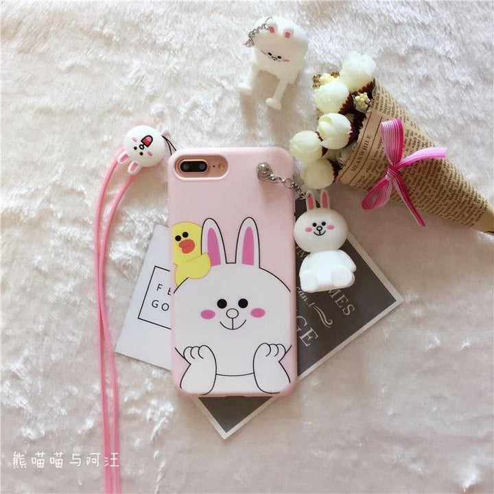 iPhone8/7PLUS doll pendant mobile phone shell 6S pink rabbit rubber sleeve iPhoneX/7 bear doll lanyard bracket