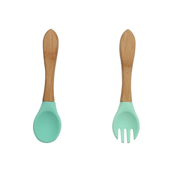 Baby Bamboo Fork Silicone Wooden Feeding Set