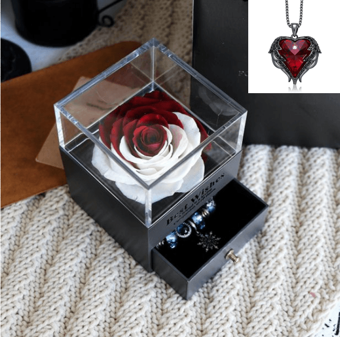 Valentines Day Gift Women Rose Jewelry Box Dried Flower Real Flowers Eternal Roses In Box - MRSLM