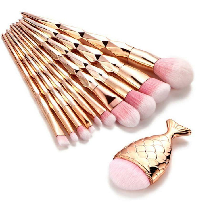 11PCS Mermaid Makeup Brushes Set Fishtail Shaped Foundation Powder Cosmetics Brushes Make Up Tools - MRSLM