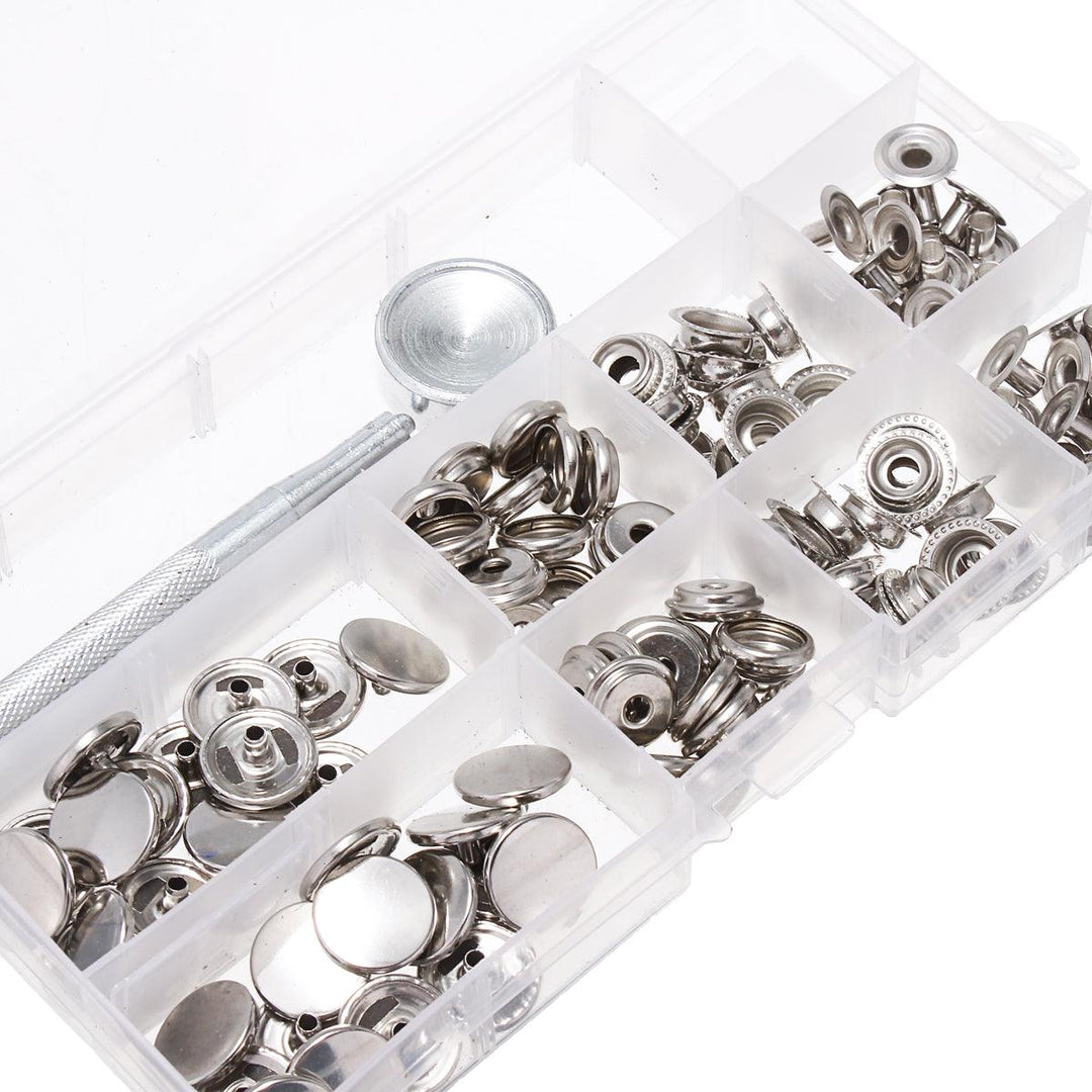 120Pcs 15mm Heavy Duty Silver Snap Fastener Press Studs Button With Tool