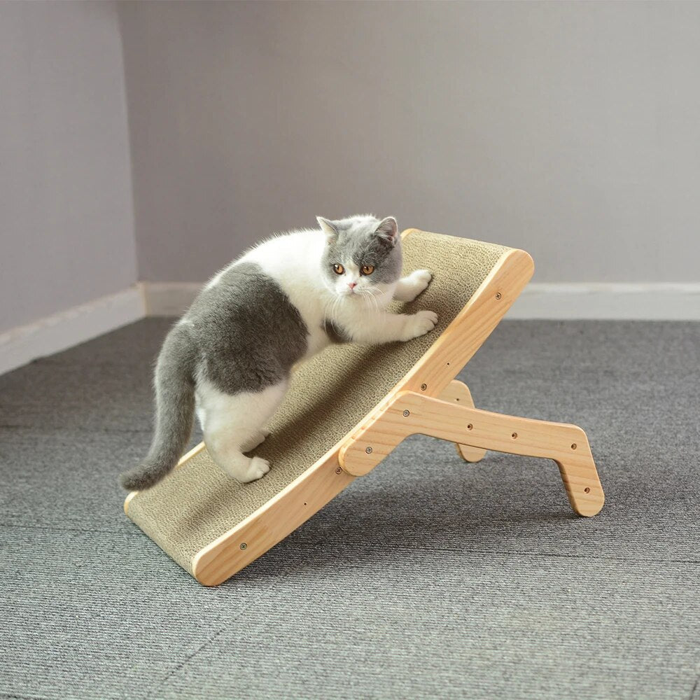 3-in-1 Wooden Cat Scratcher Lounge Bed: Scratcher, Scraper, and Nap Haven