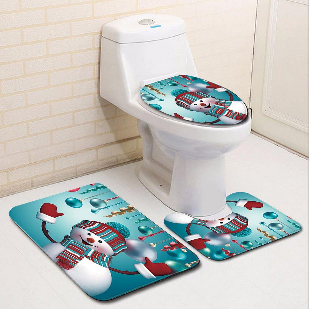 2020 Christmas Mat Set Toilet Cover Set Non Slip Bathroom Carpet Rug for  Home Bathroom Christmas Decoration