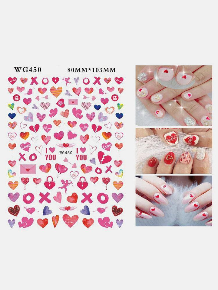 3D Nail Art Stickers Heart Colorful Red Lip Nail Transfer Decals Valentine's Day Tips - MRSLM