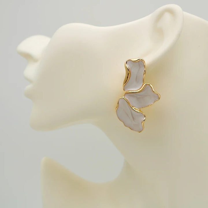 Trendy Zinc Alloy Cream Enamel Petal Earrings