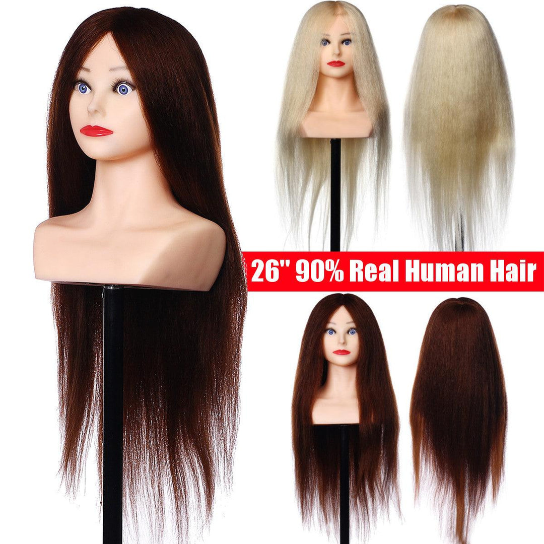 26'' 90% Real Human Hair Mannequin Head Hairdressing Training Head Model Salon