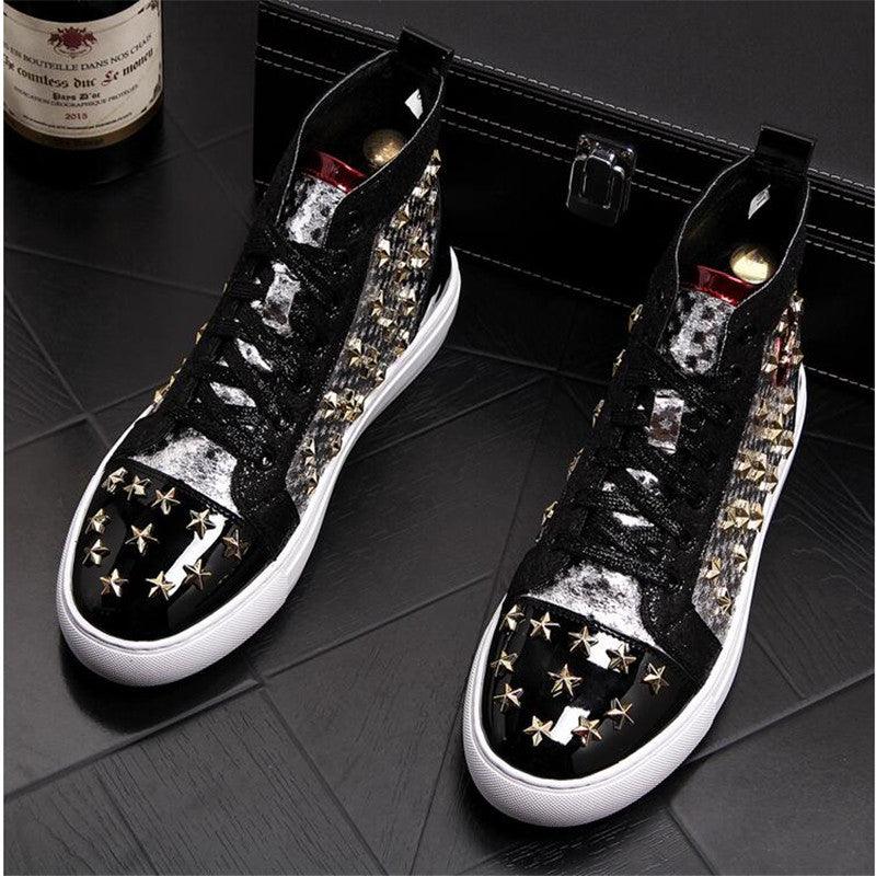 High-top punk studded casual shoes