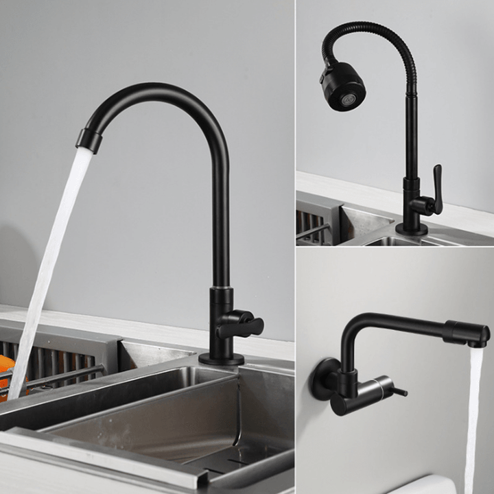 5 Type Brass Kitchen Sink Faucet Single Handle Single Cold Water Tap Wall Mount/Deck Mount 360° Rotate Flexible Spout Faucet