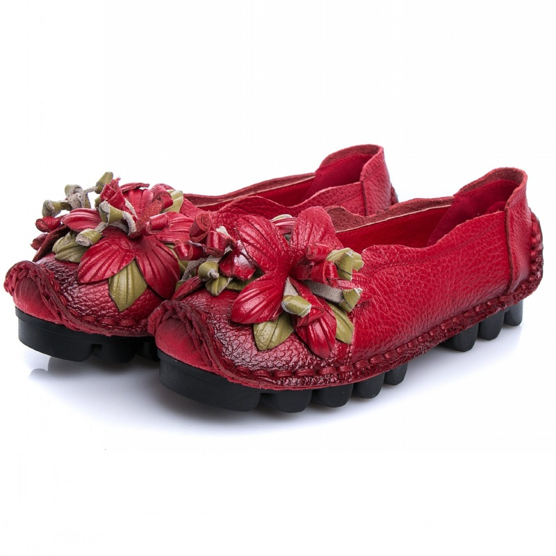 Genuine Leather Soft Soled Comfy Flower Flats Loafer - Elegant Casual Footwear for Women