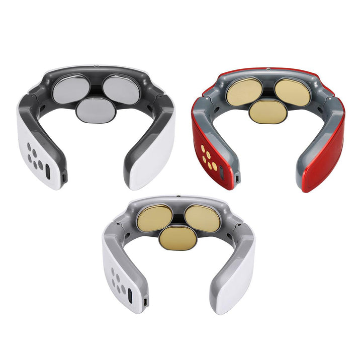 3 Modes 9 Levels Electric Cervical Massager 3 Head TENS Electrical Pulse Neck Acupuncture Percussion Pain Relief Hot Compress Magnetic with Electrodes Pads