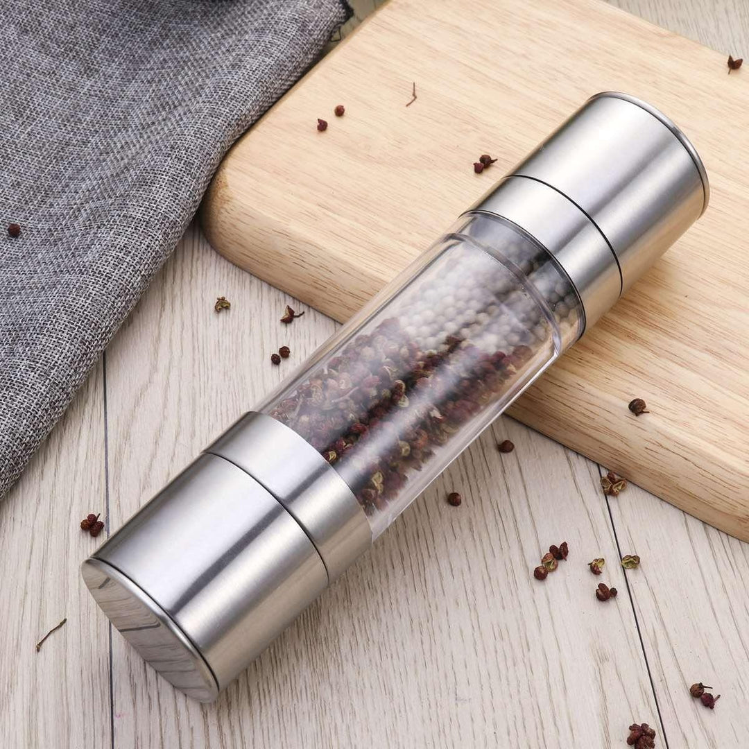 2 in 1 Premium Stainless Steel Glass Salt & Pepper Mill Grinder Kitchen Accessories