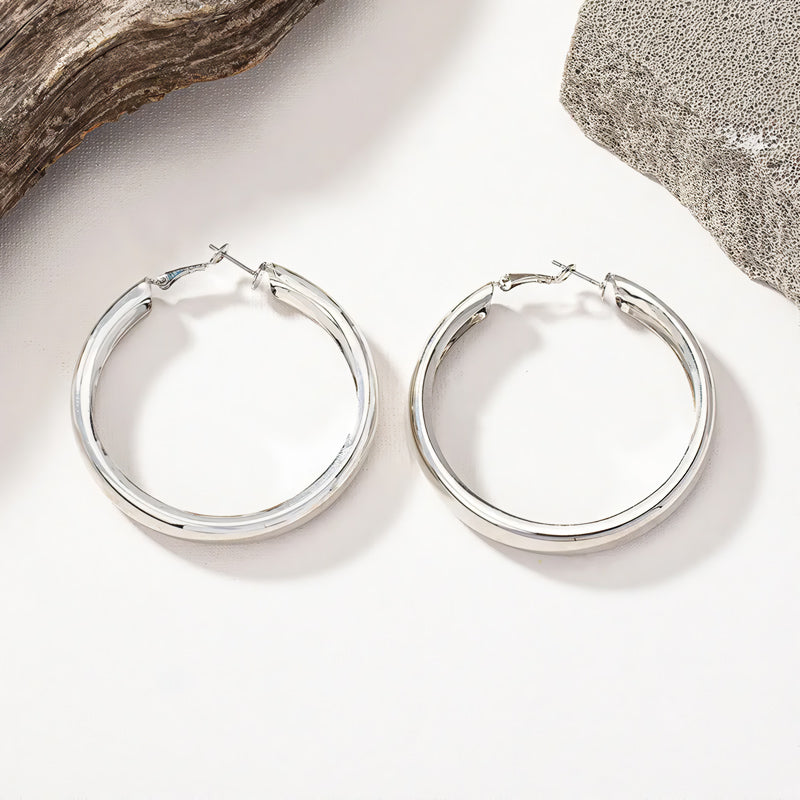 Glossy Geometric Metal Hoop Earrings