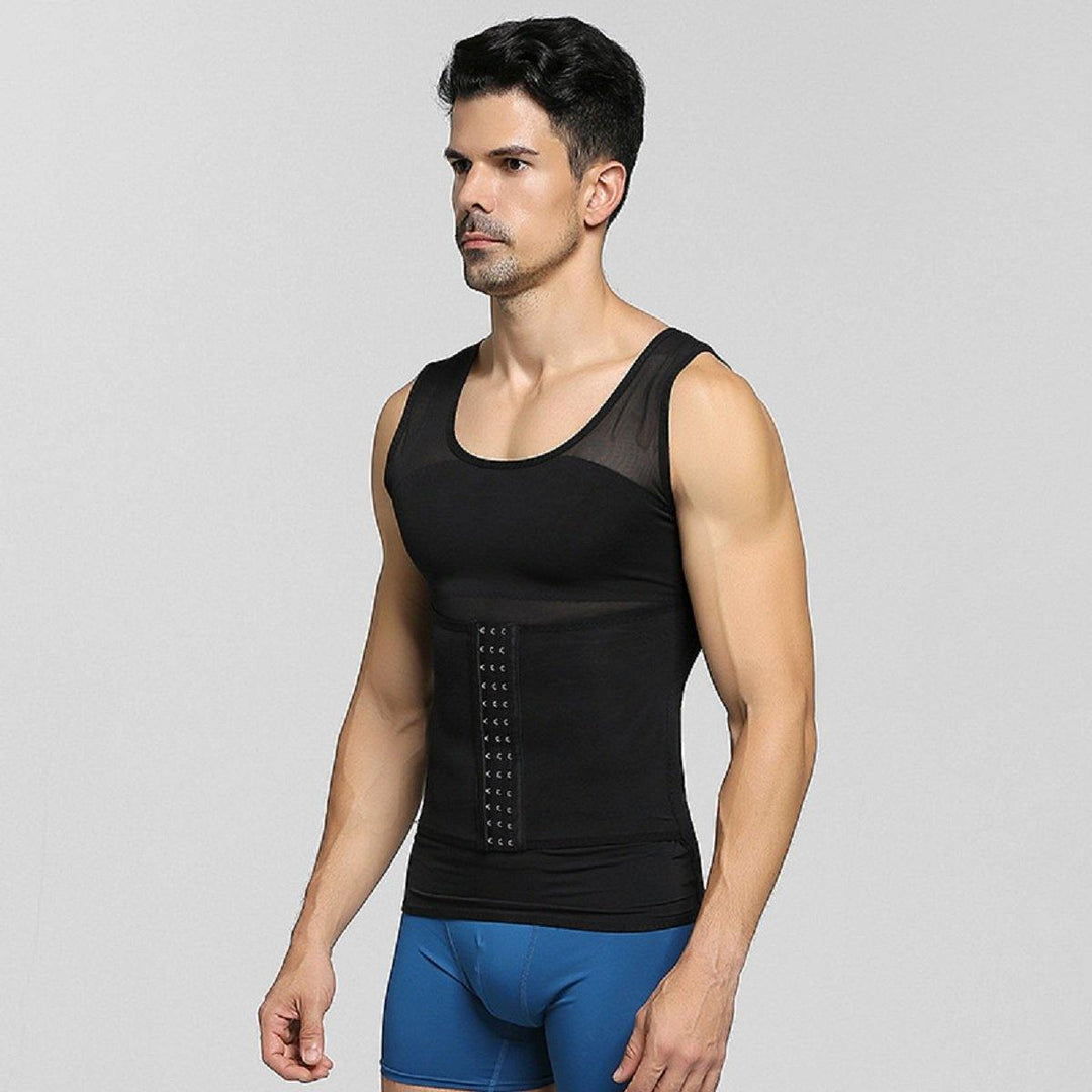 Men Thin Net Shapewear Tank Tops Tummy Control Nylon Breathable Hasp Waist Trainer Underwear