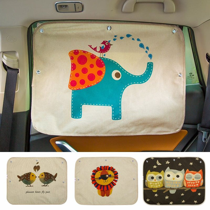 Cute Cartoon Linen Car Sun Shade Curtain for Windshield and Side Windows - 70cm x 50cm