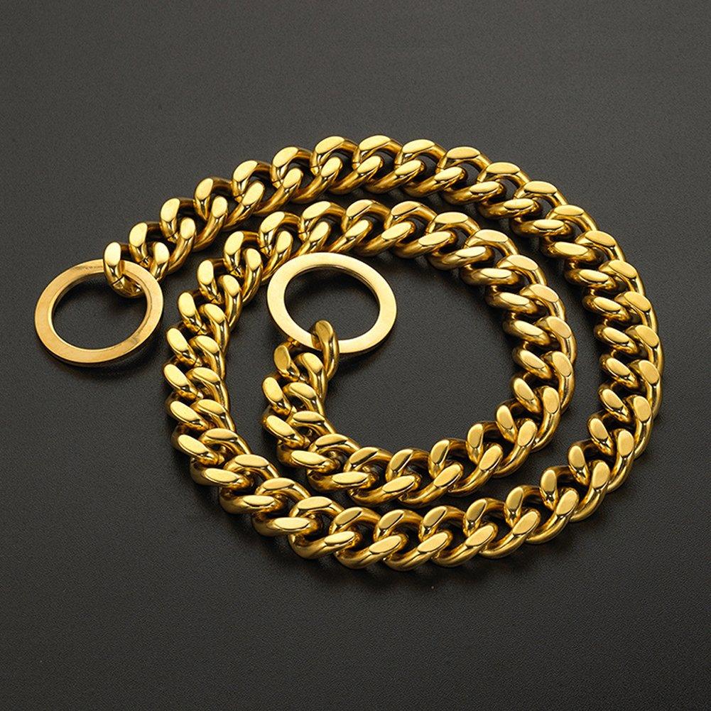 17mm Stainless Steel Gold Chain Dog Necklace Pet Collar Puppy Training Curb