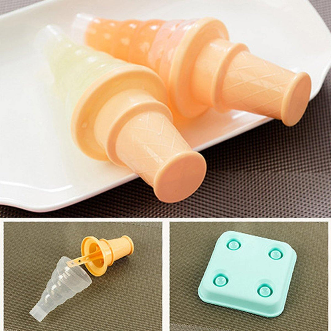 4-Cavity Frozen Ice Cream Pop Mold Popsicle Stick Juice Maker Lolly Mould Tray Kitchen DIY