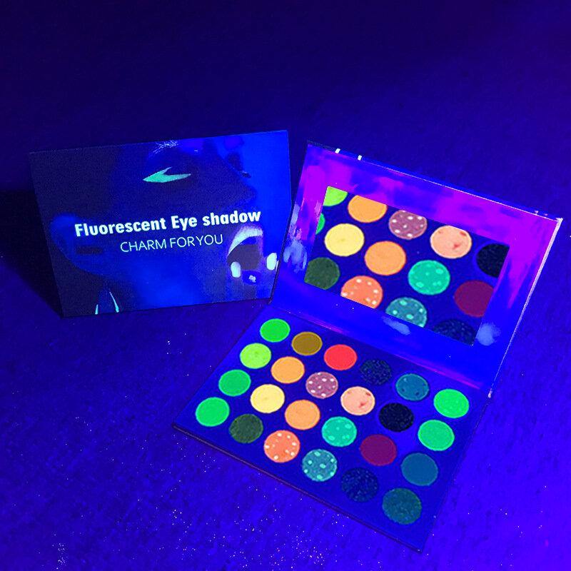 24 Colors Waterproof Glow Eyeshadow Palette Eyeshadow Palette Neon Glow in The Dark Luminous Eyeshadow for Festivals/Party/Halloween/Christmas