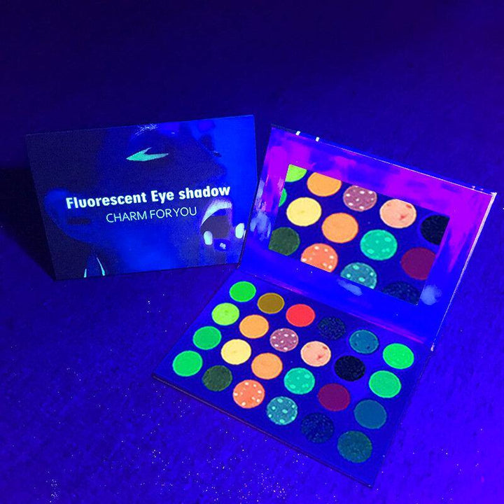 24 Colors Waterproof Glow Eyeshadow Palette Eyeshadow Palette Neon Glow in The Dark Luminous Eyeshadow for Festivals/Party/Halloween/Christmas