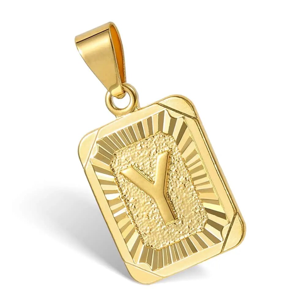 Gold Plated Initial Necklace with Cuban Curb Chain - Unisex Personalized Letter Pendant