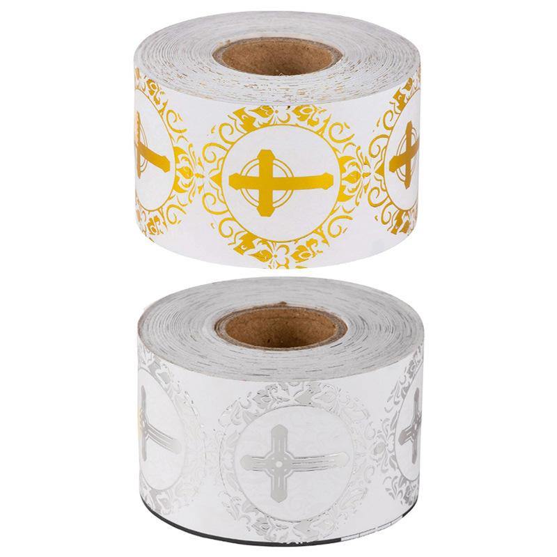 500Pcs Christian Cross Sticker Roll Round Baptism Of Christ Handmade Seal Label