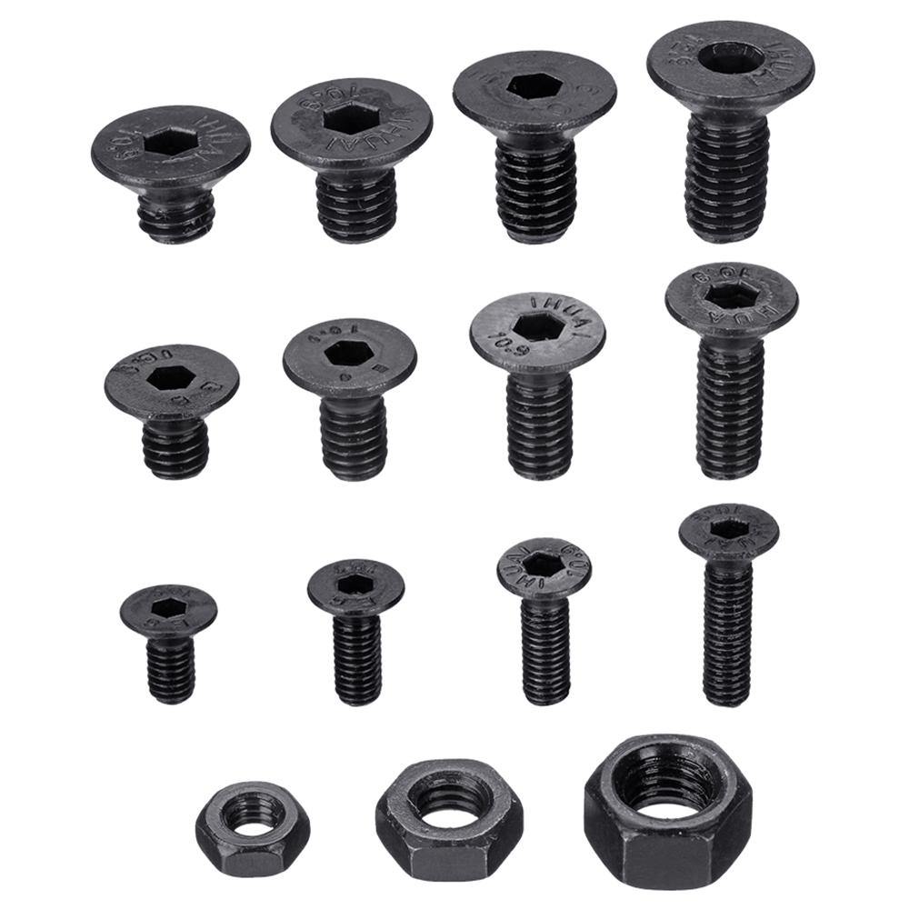 Suleve‚Ñ¢ MXCH 480Pcs M3/M4/M5 Carbon Steel Screw 10.9 Grade Hex Socket Flat Head Bolt Nut Assorment