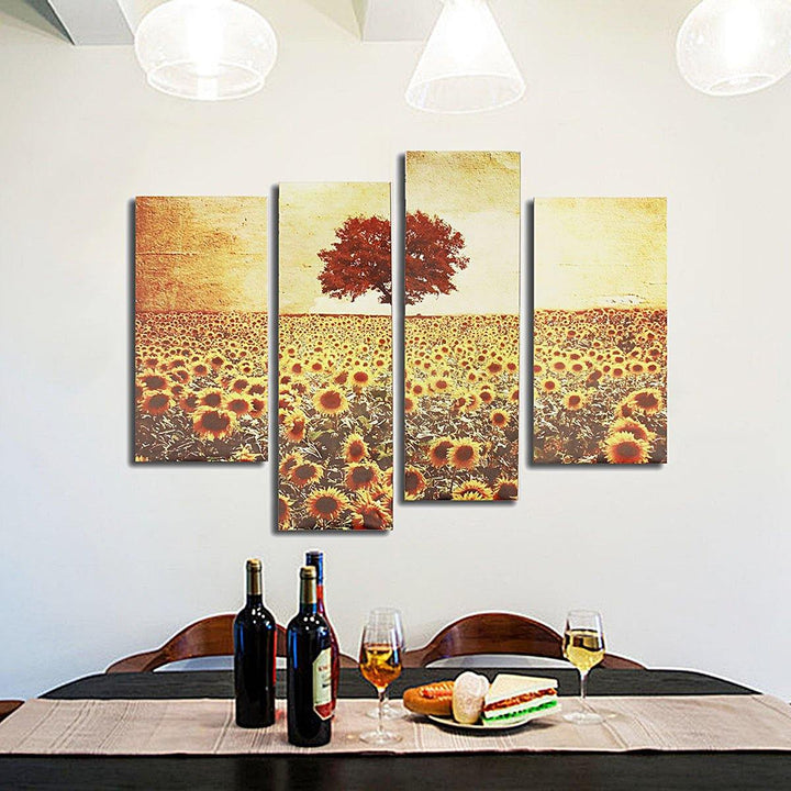 4PCS Frameless Oil Painting Sunflower Canvas Modern Wall Art Home Decoration Paper Art