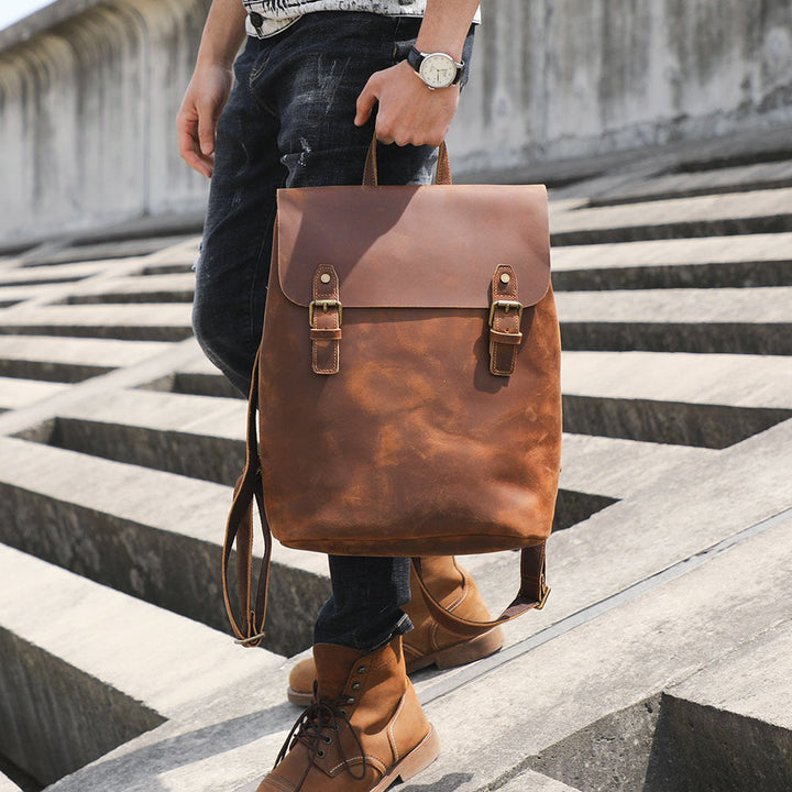 New Simple Retro First Layer Cowhide Backpack