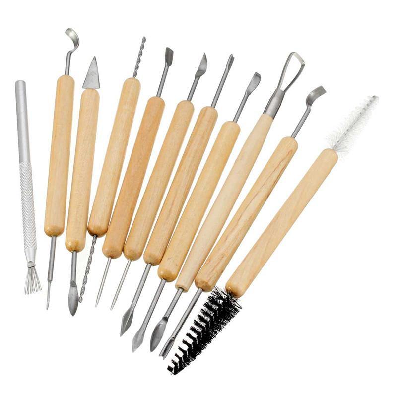 11Pcs Clay Sculpting Set Wax Carving Pottery Tools Shapers Polymer Modeling Wood Handle Set